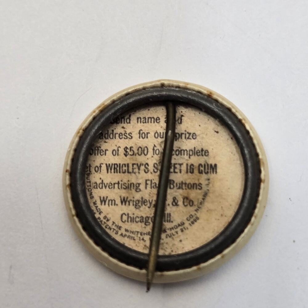 1890's BURMAH, Wrigley's SWEET 16 GUM pinback button - Picture 2 of 3